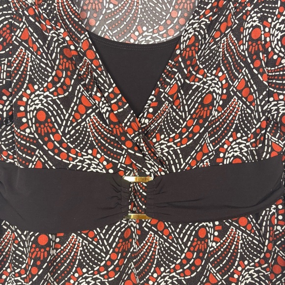 Studio 1940 Brown Orange Retro Y2K Belted Blouse L Made in USA Vintage - Picture 3 of 11